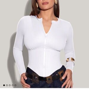 TA3 White Long Sleeve Corsety Women's Top Sz M NWT